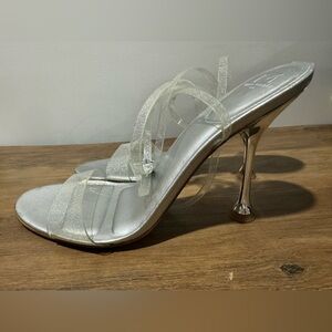 NEW Marc Fisher Calisty Strappy Heel Sandal Silver Jelly party prom wedding 9.5